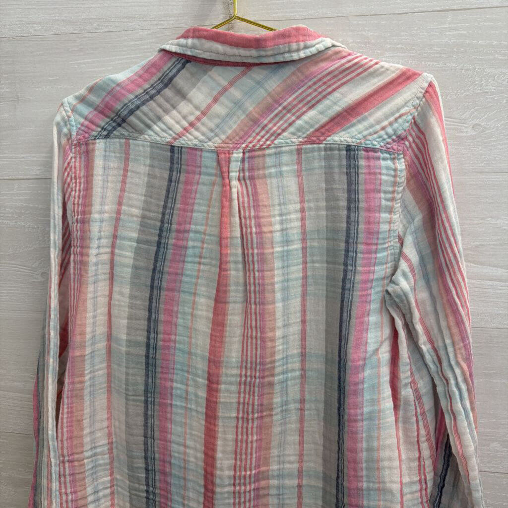 Dylan Pink/ Blue Striped Long Sleeve Button Down Top Small