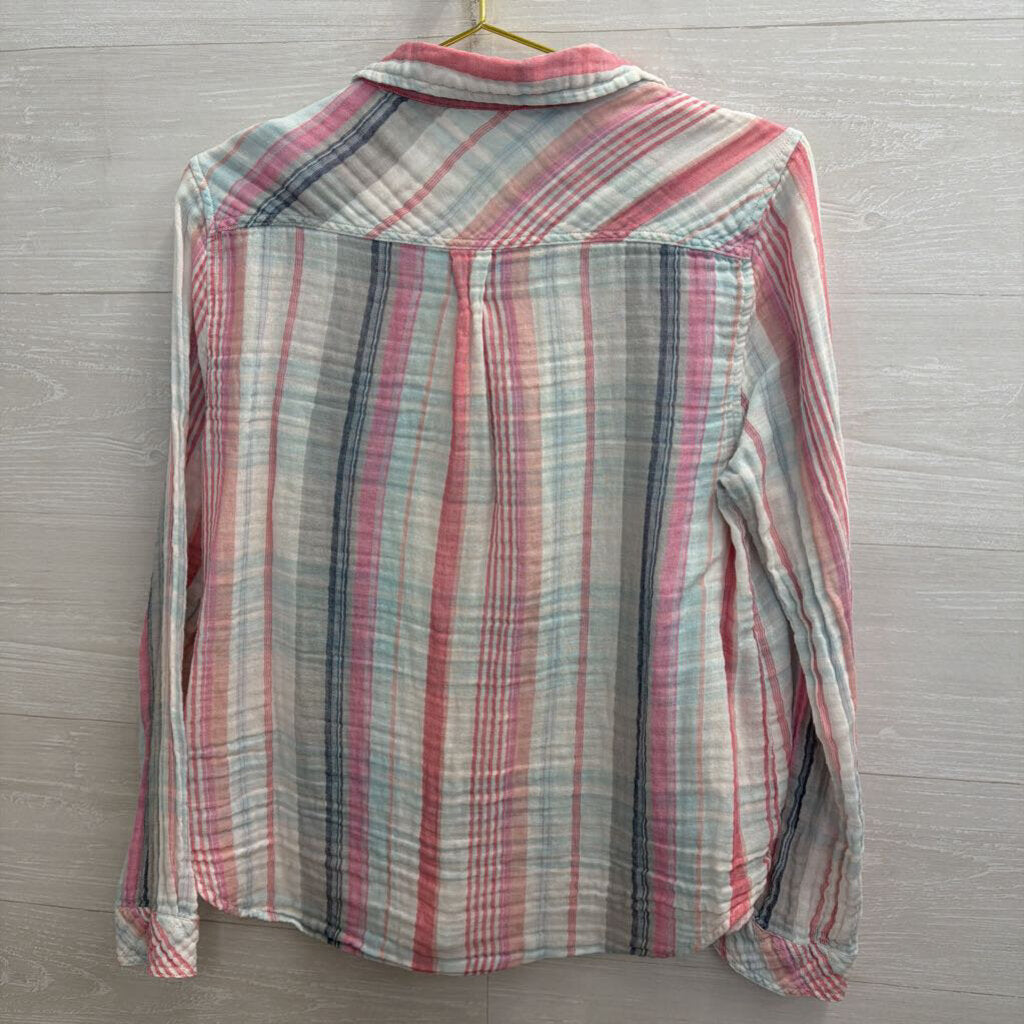 Dylan Pink/ Blue Striped Long Sleeve Button Down Top Small
