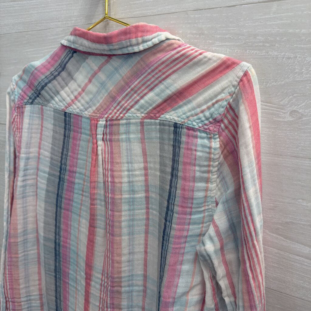 Dylan Pink/ Blue Striped Long Sleeve Button Down Top Small