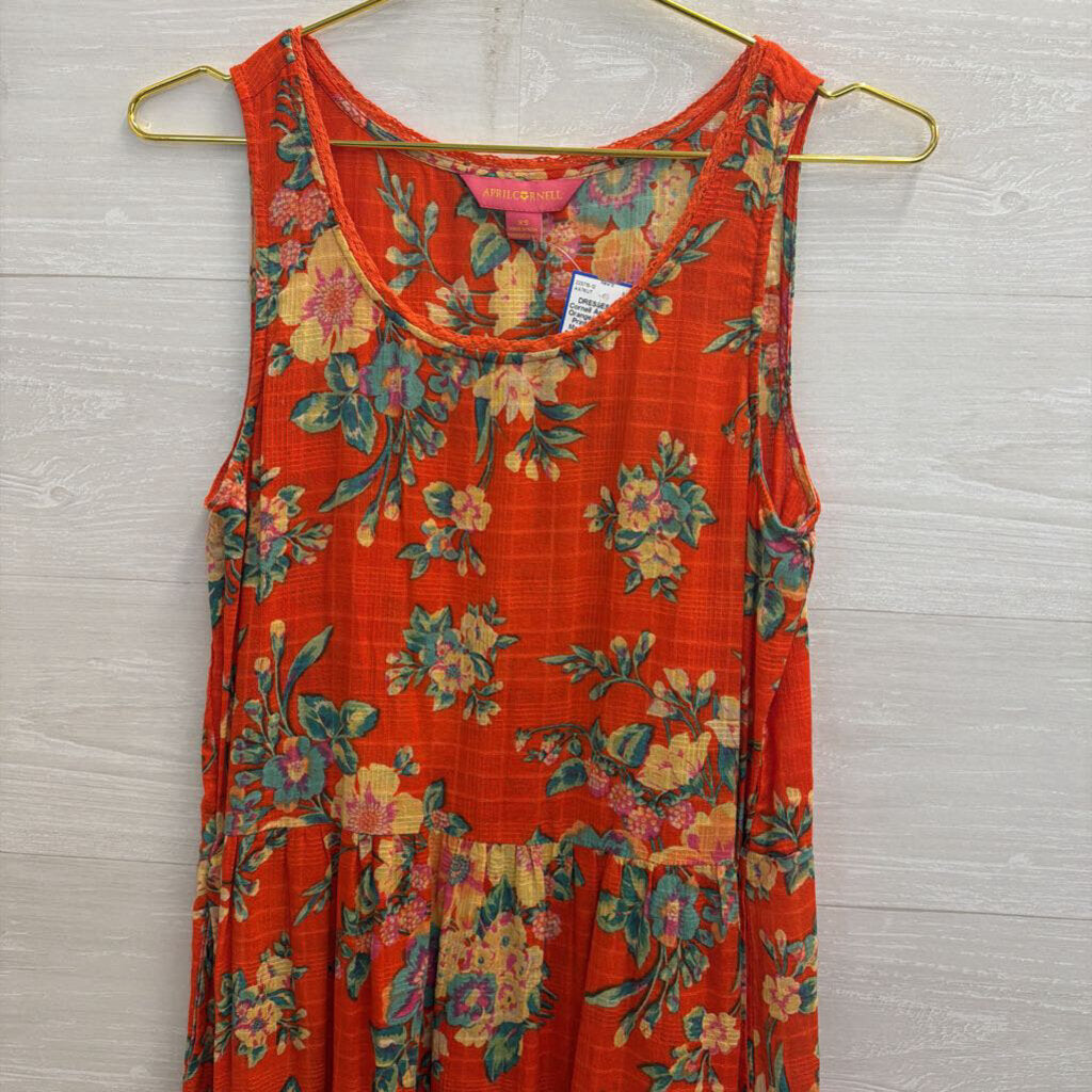 April Cornell Orange/ Multi Floral Print Sleeveless Maxi Dress Extra Small