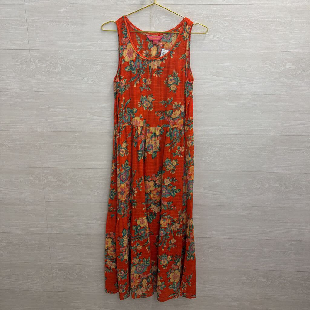 April Cornell Orange/ Multi Floral Print Sleeveless Maxi Dress Extra Small