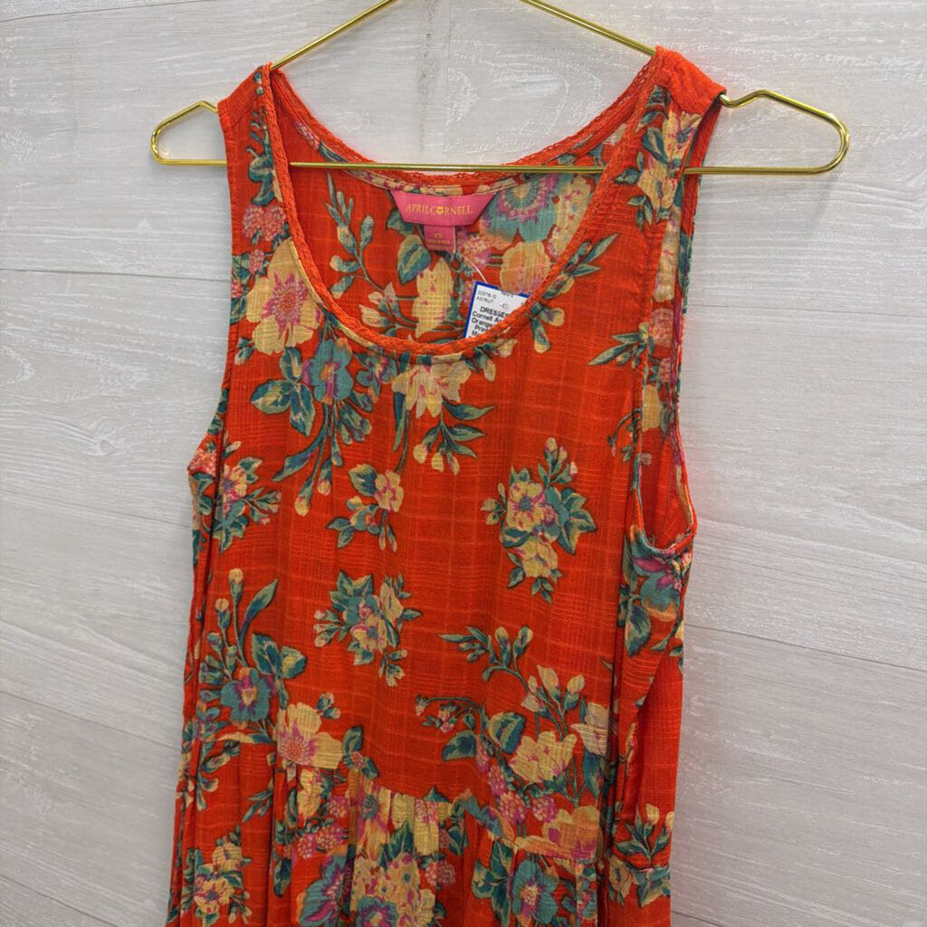 April Cornell Orange/ Multi Floral Print Sleeveless Maxi Dress Extra Small