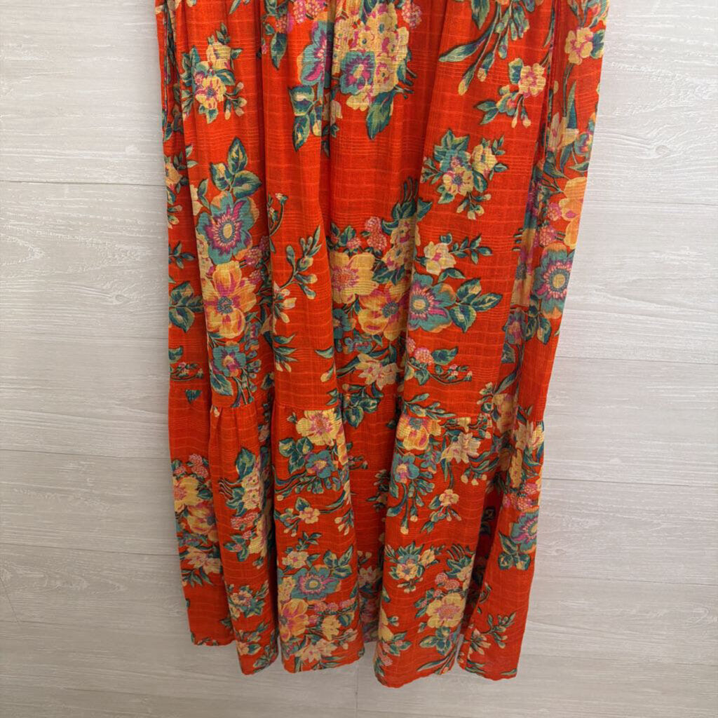 April Cornell Orange/ Multi Floral Print Sleeveless Maxi Dress Extra Small