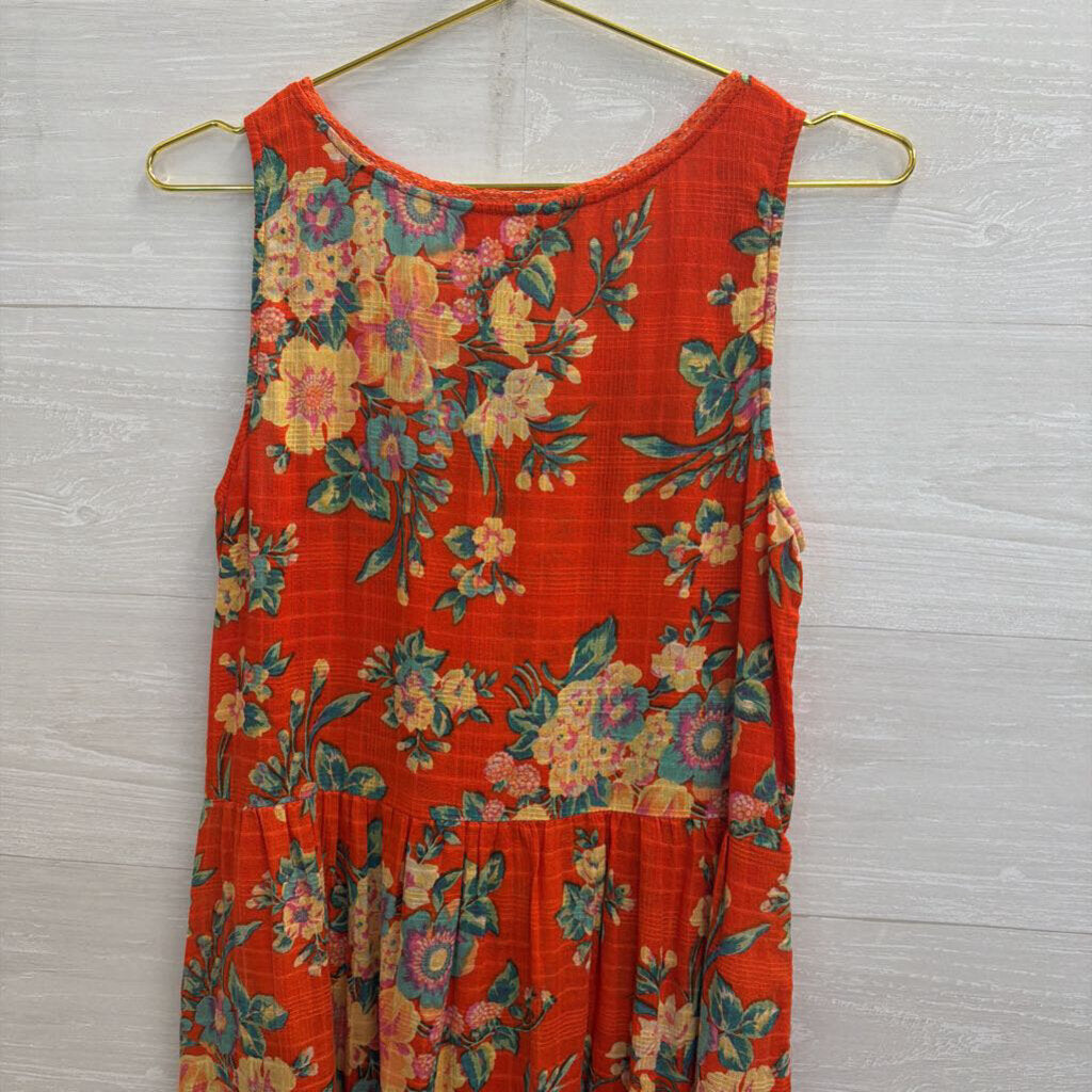 April Cornell Orange/ Multi Floral Print Sleeveless Maxi Dress Extra Small