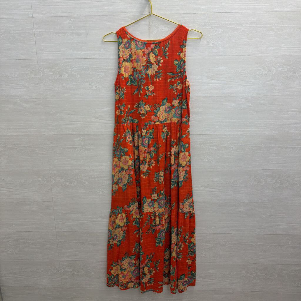 April Cornell Orange/ Multi Floral Print Sleeveless Maxi Dress Extra Small
