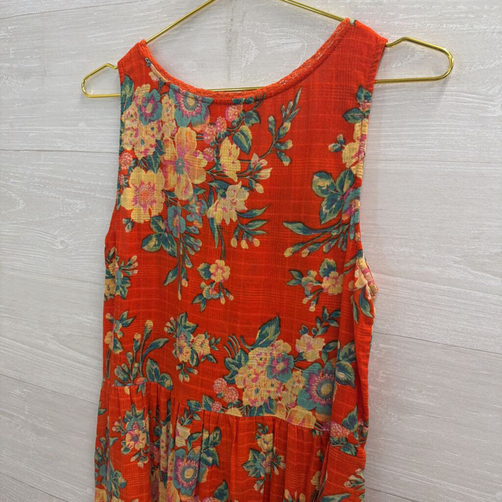 April Cornell Orange/ Multi Floral Print Sleeveless Maxi Dress Extra Small