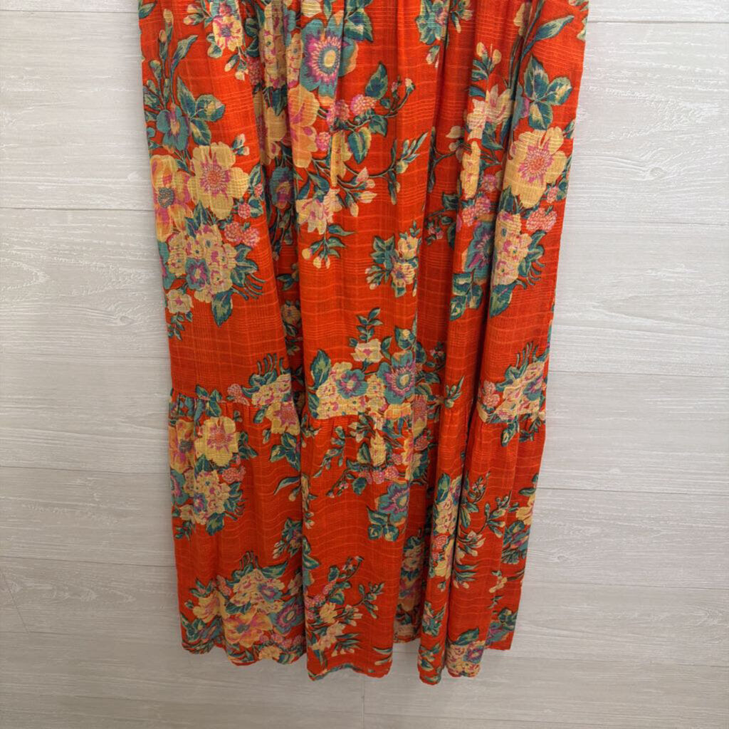 April Cornell Orange/ Multi Floral Print Sleeveless Maxi Dress Extra Small