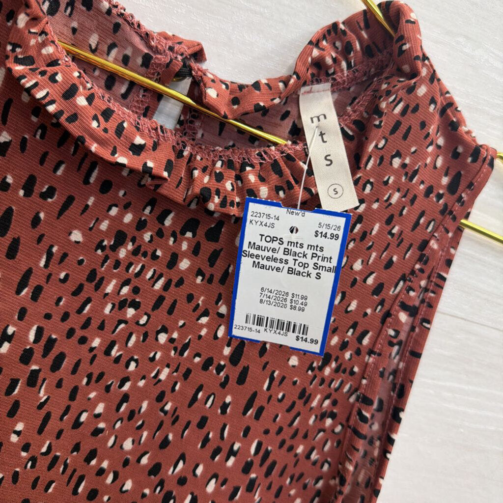 mts Mauve/ Black Print Sleeveless Top Small