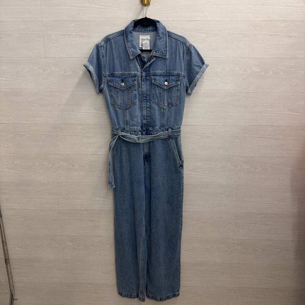 Abercrombie and Fitch Medium Wash Denim Short Sleeve Jumpsuit Medium