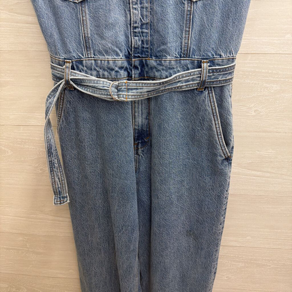 Abercrombie and Fitch Medium Wash Denim Short Sleeve Jumpsuit Medium