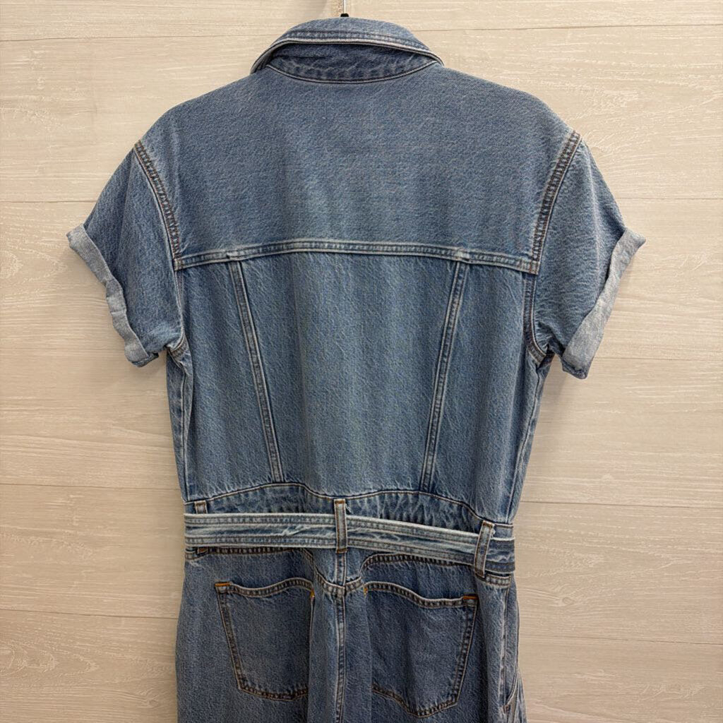 Abercrombie and Fitch Medium Wash Denim Short Sleeve Jumpsuit Medium