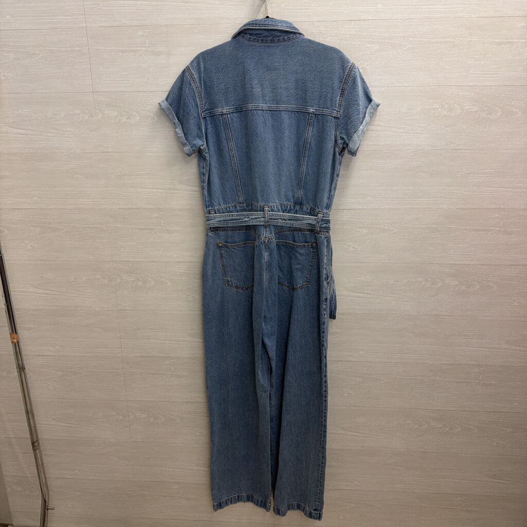 Abercrombie and Fitch Medium Wash Denim Short Sleeve Jumpsuit Medium
