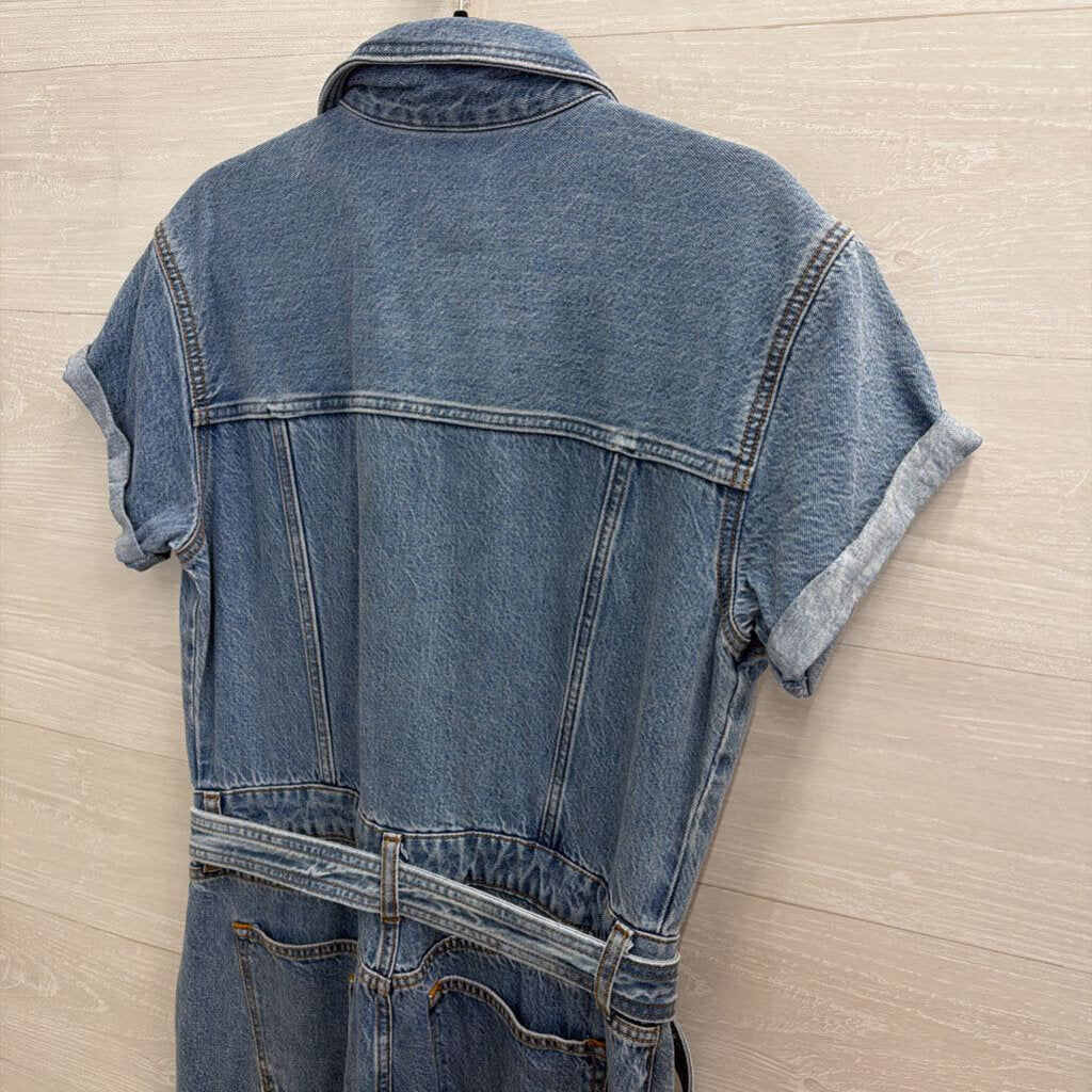 Abercrombie and Fitch Medium Wash Denim Short Sleeve Jumpsuit Medium