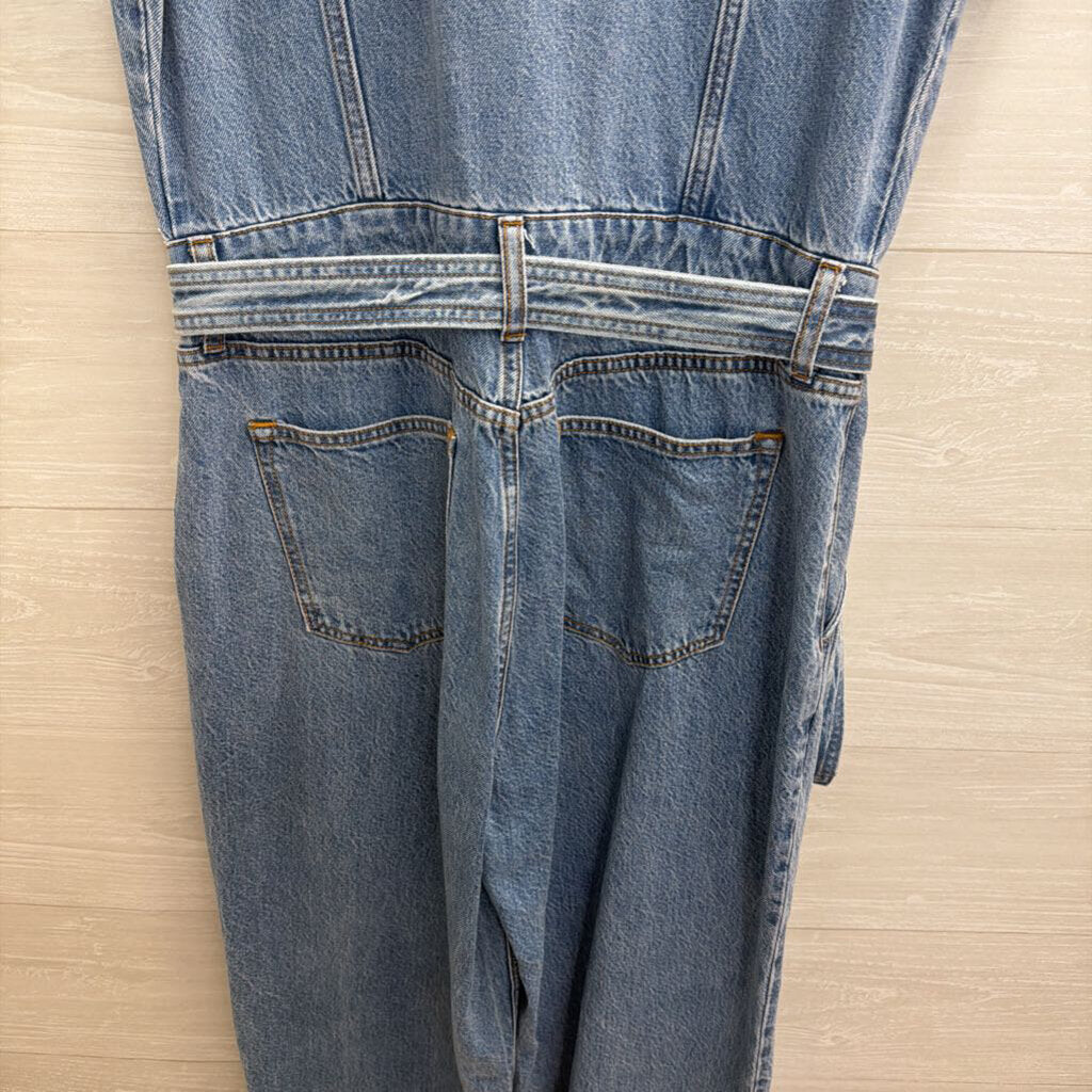 Abercrombie and Fitch Medium Wash Denim Short Sleeve Jumpsuit Medium