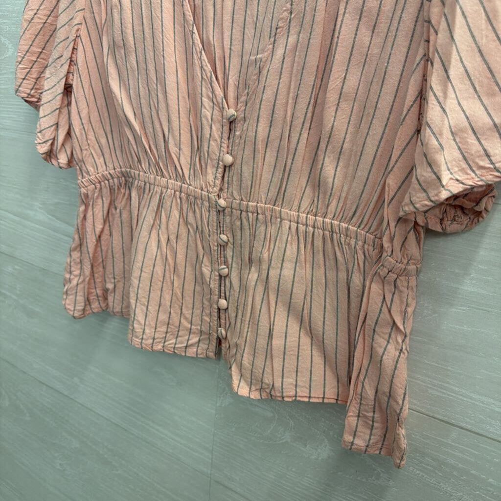 O'Neill Pink/ Grey Striped Cropped Short Sleeve Top Medium