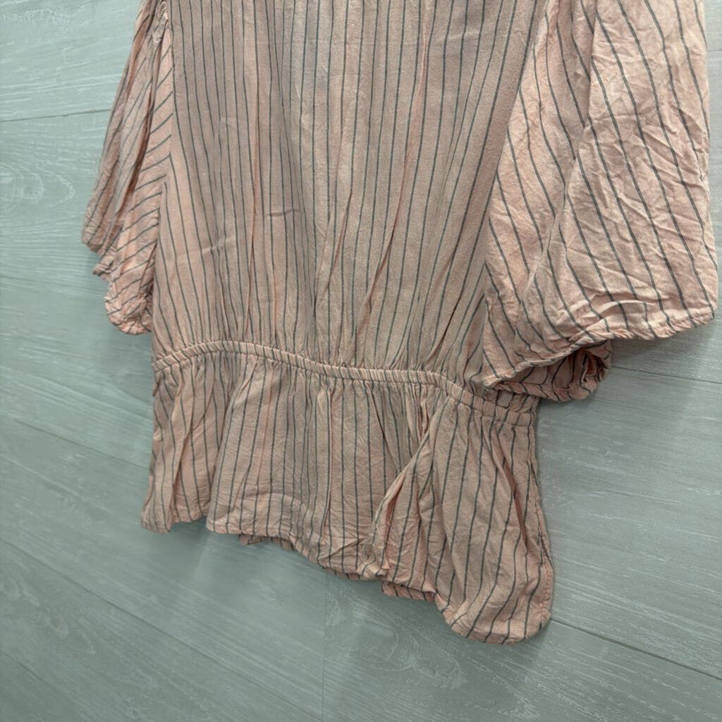 O'Neill Pink/ Grey Striped Cropped Short Sleeve Top Medium