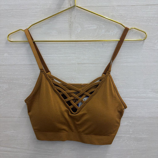 Zenana Brown Cross Front Bralette Large/ Extra Large