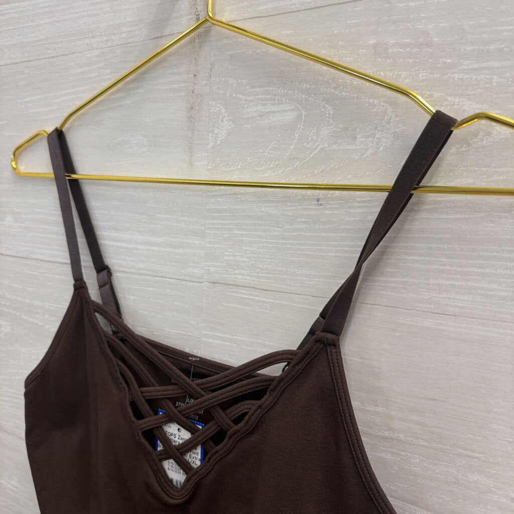 Zenana Brown Cross Front Bralette Large/ Extra Large