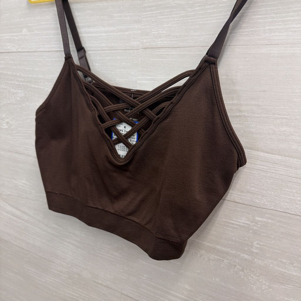 Zenana Brown Cross Front Bralette Large/ Extra Large
