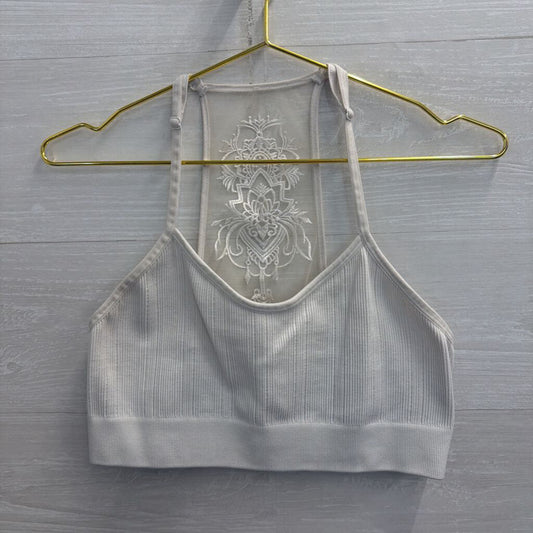 White Ribbed Embroidered Back Bralette Medium