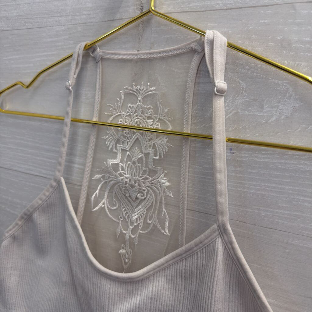 White Ribbed Embroidered Back Bralette Medium