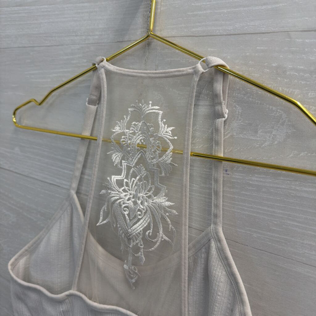 White Ribbed Embroidered Back Bralette Medium
