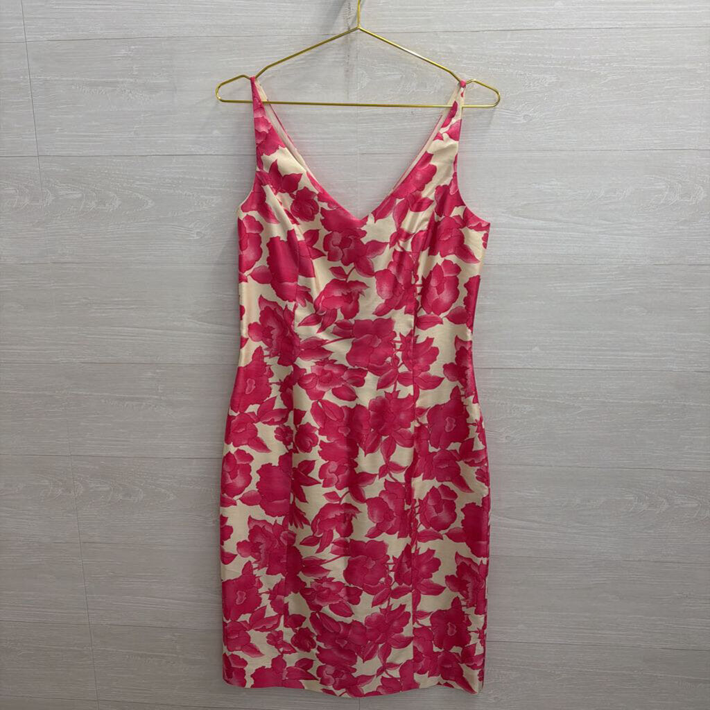 Ann Taylor Cream/ Pink Floral Print 100% Silk Sleeveless Dress 8