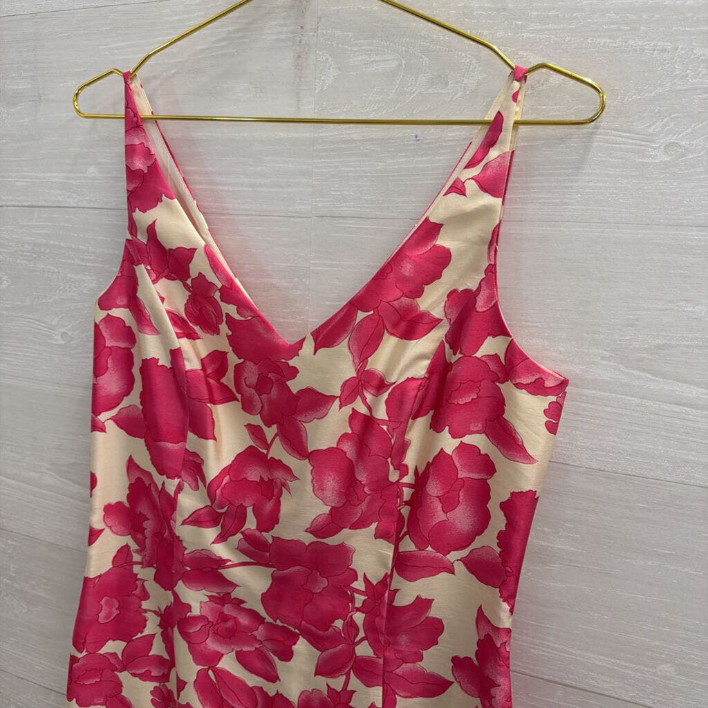 Ann Taylor Cream/ Pink Floral Print 100% Silk Sleeveless Dress 8