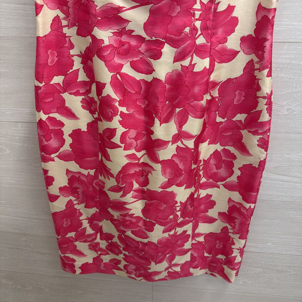 Ann Taylor Cream/ Pink Floral Print 100% Silk Sleeveless Dress 8