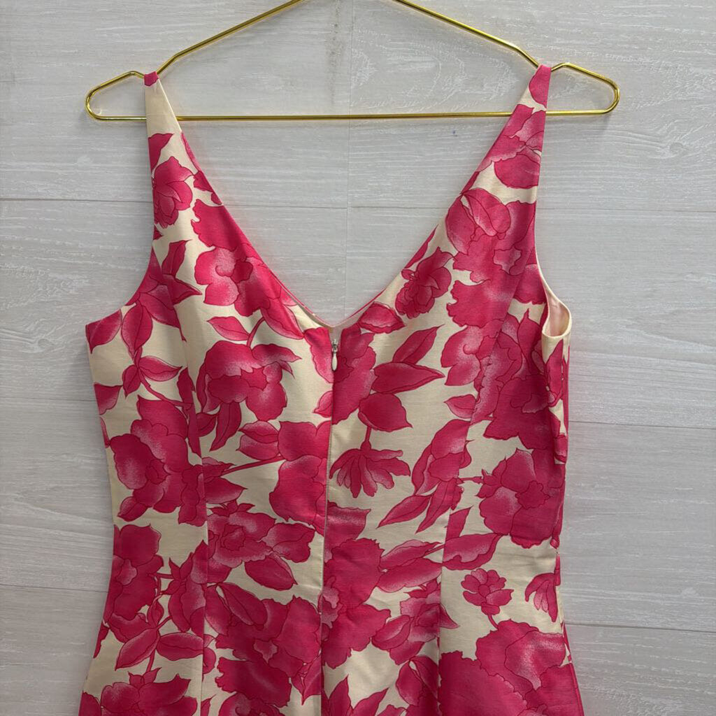 Ann Taylor Cream/ Pink Floral Print 100% Silk Sleeveless Dress 8