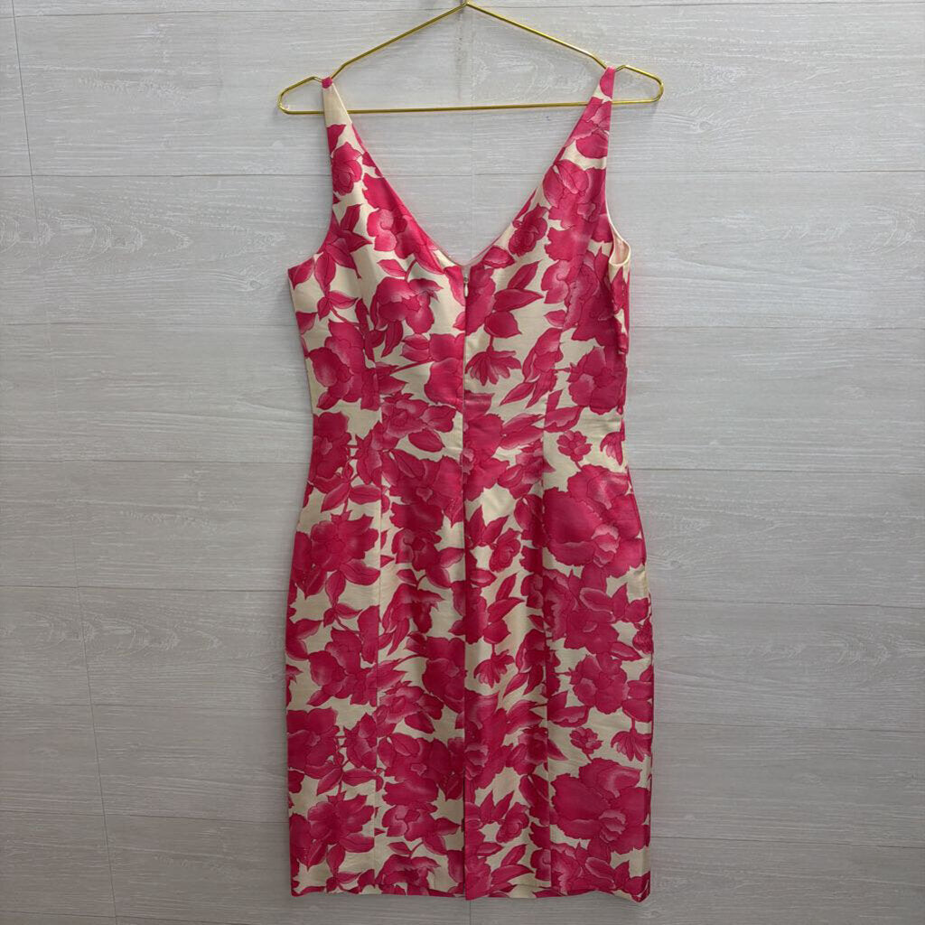Ann Taylor Cream/ Pink Floral Print 100% Silk Sleeveless Dress 8