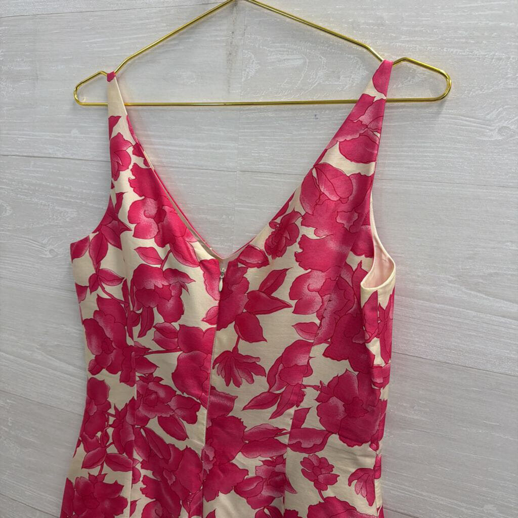 Ann Taylor Cream/ Pink Floral Print 100% Silk Sleeveless Dress 8
