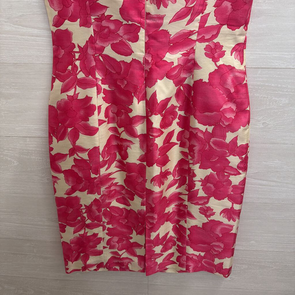 Ann Taylor Cream/ Pink Floral Print 100% Silk Sleeveless Dress 8