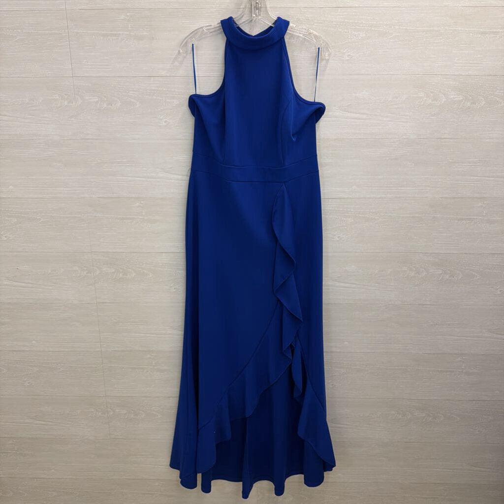 Woosea Royal Blue High Neck Ruffle Detail Long Formal Dress Extra Large