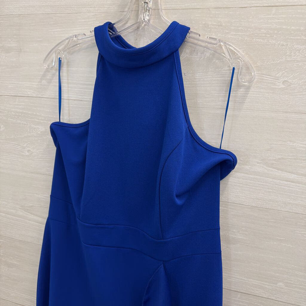Woosea Royal Blue High Neck Ruffle Detail Long Formal Dress Extra Large