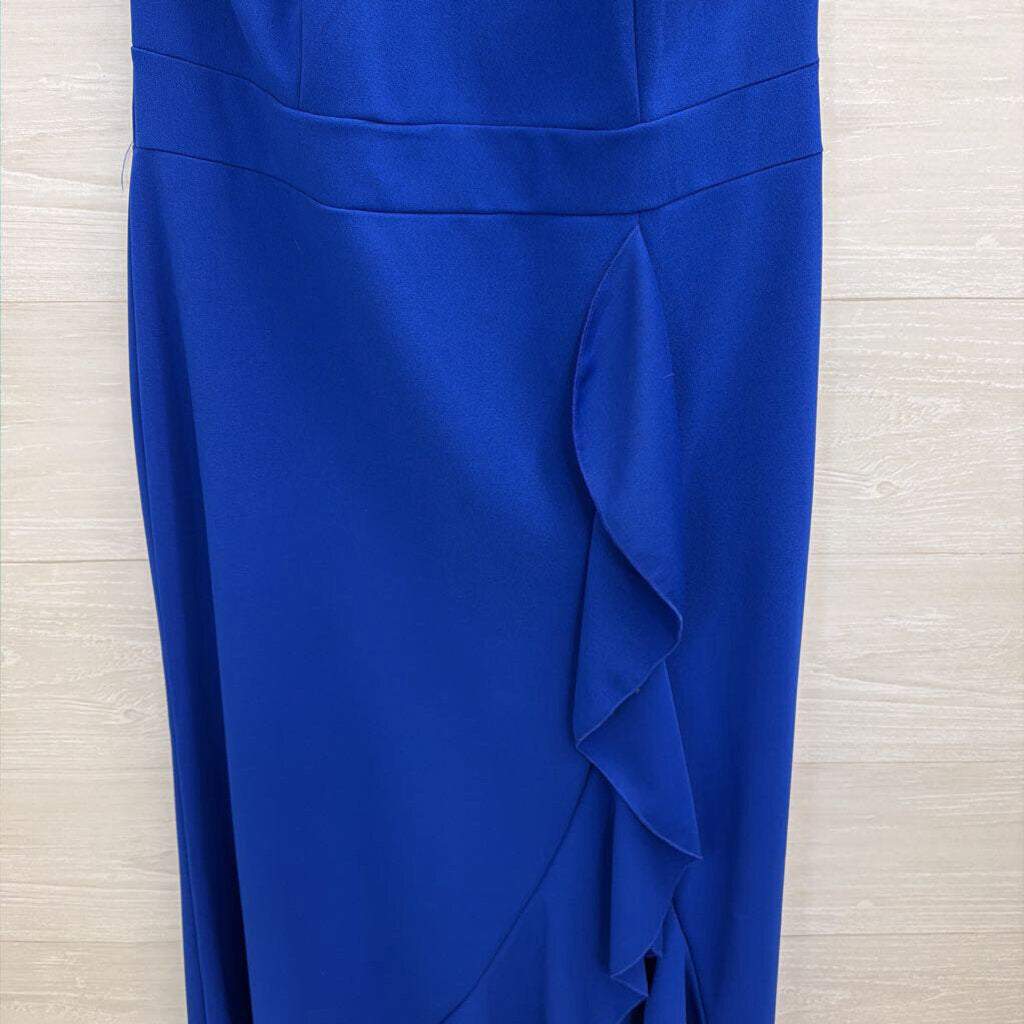 Woosea Royal Blue High Neck Ruffle Detail Long Formal Dress Extra Large