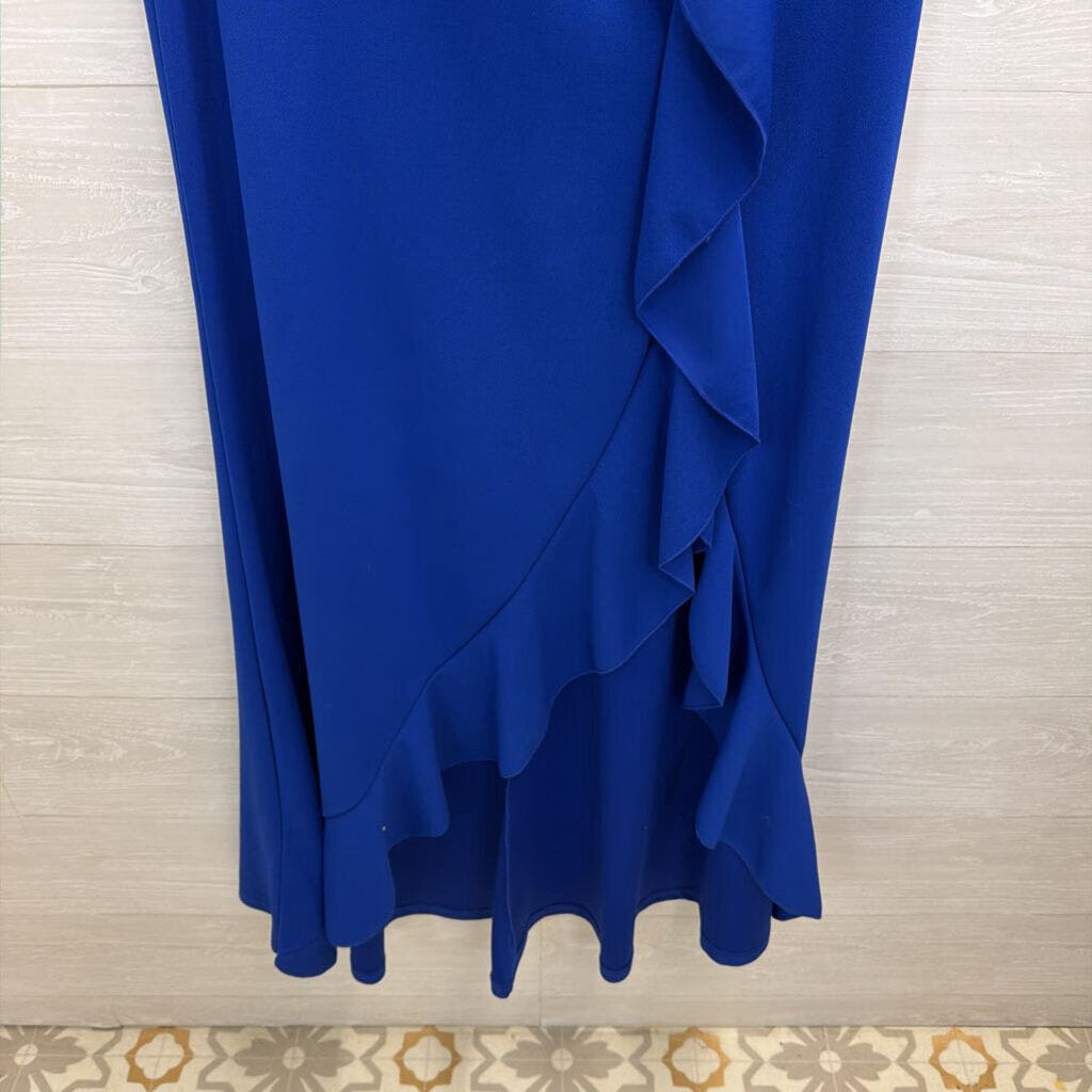 Woosea Royal Blue High Neck Ruffle Detail Long Formal Dress Extra Large