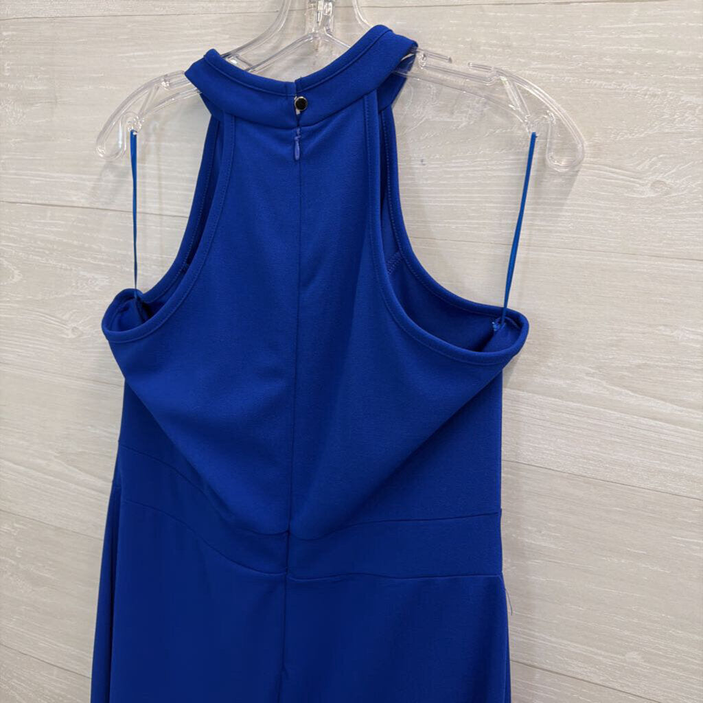 Woosea Royal Blue High Neck Ruffle Detail Long Formal Dress Extra Large