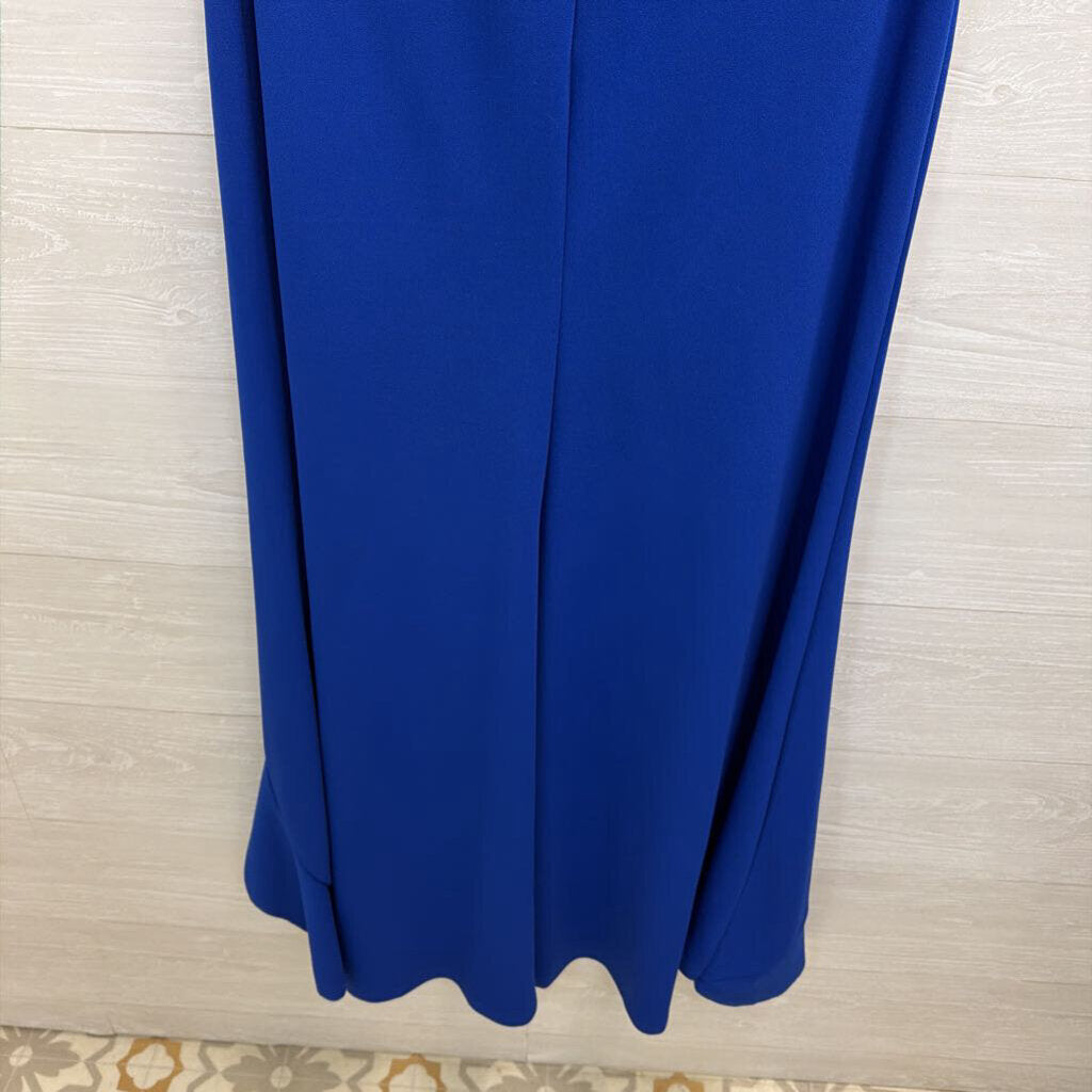 Woosea Royal Blue High Neck Ruffle Detail Long Formal Dress Extra Large