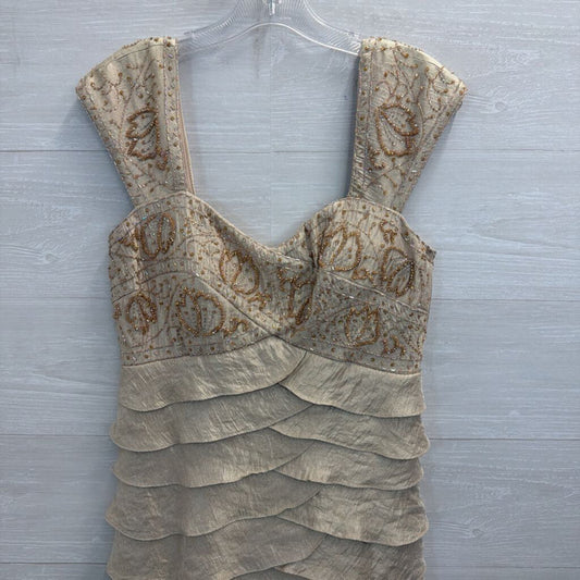 Ignite Evenings Gold Beaded Top Tiered Long Formal Dress 8