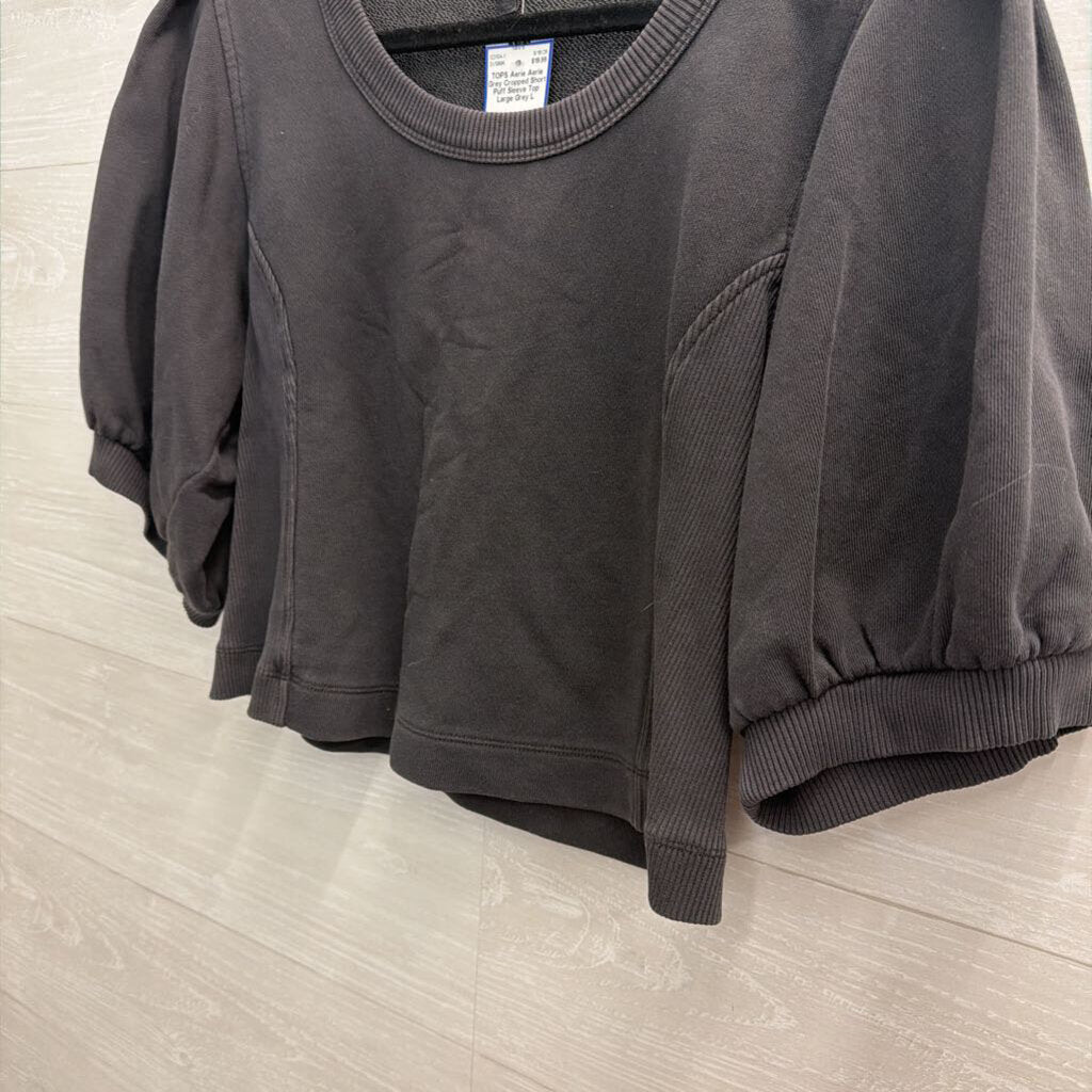 Aerie Grey Cropped Short Puff Sleeve Top Large
