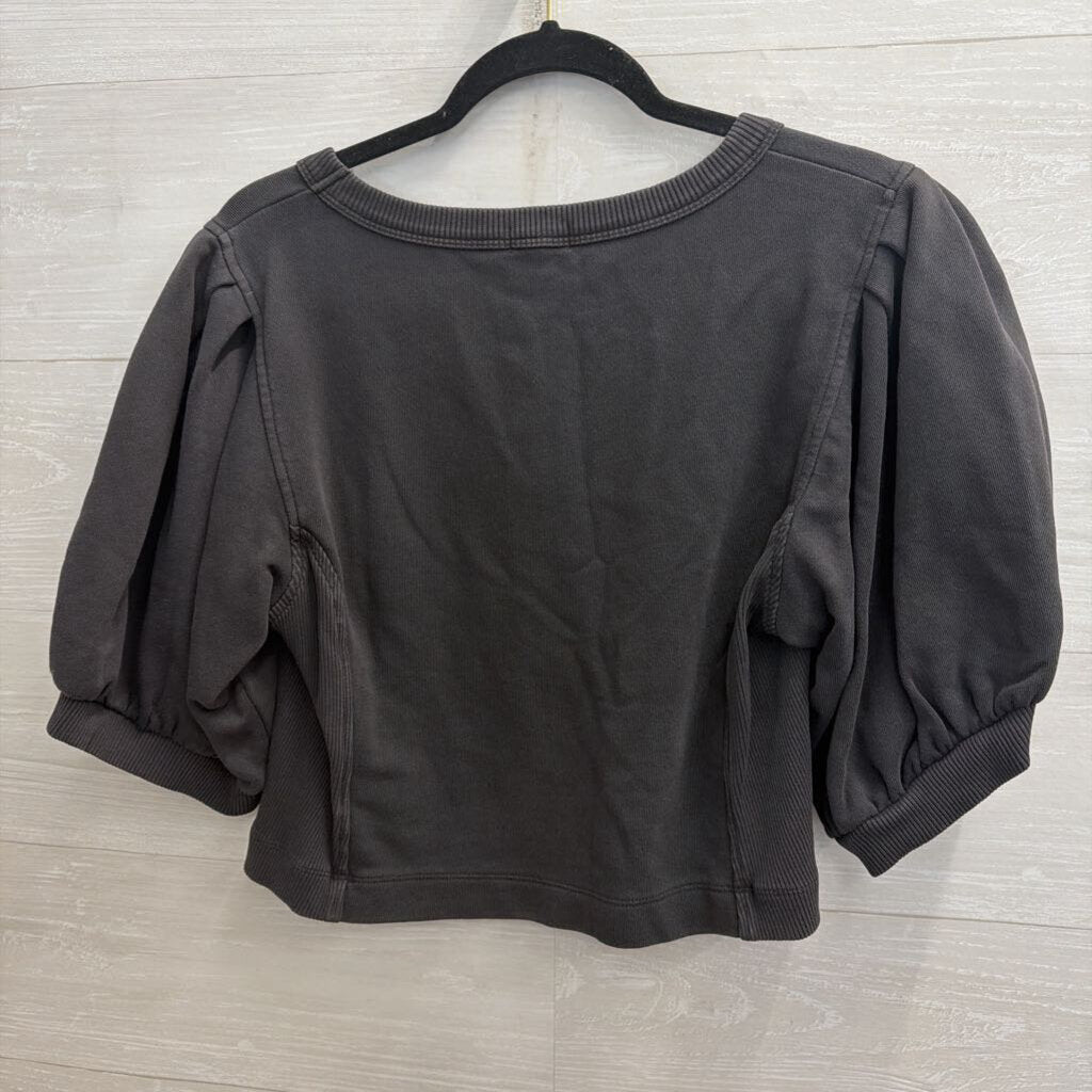 Aerie Grey Cropped Short Puff Sleeve Top Large