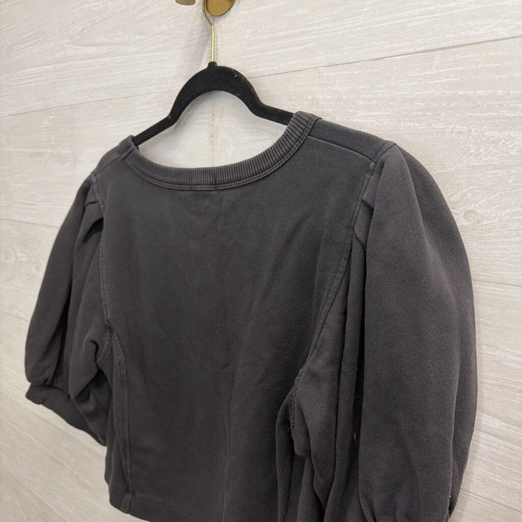 Aerie Grey Cropped Short Puff Sleeve Top Large