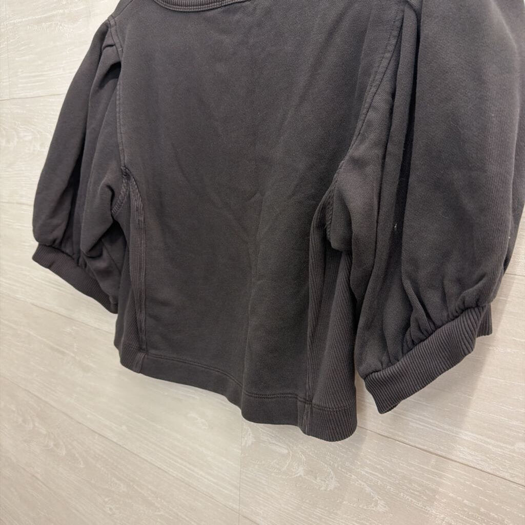 Aerie Grey Cropped Short Puff Sleeve Top Large