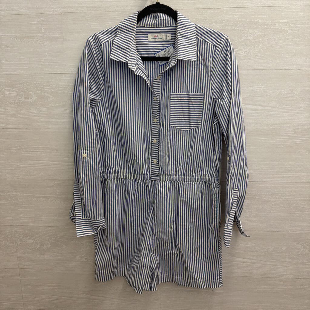 Vineyard Vines Blue/ White Striped Long Sleeve Romper 10