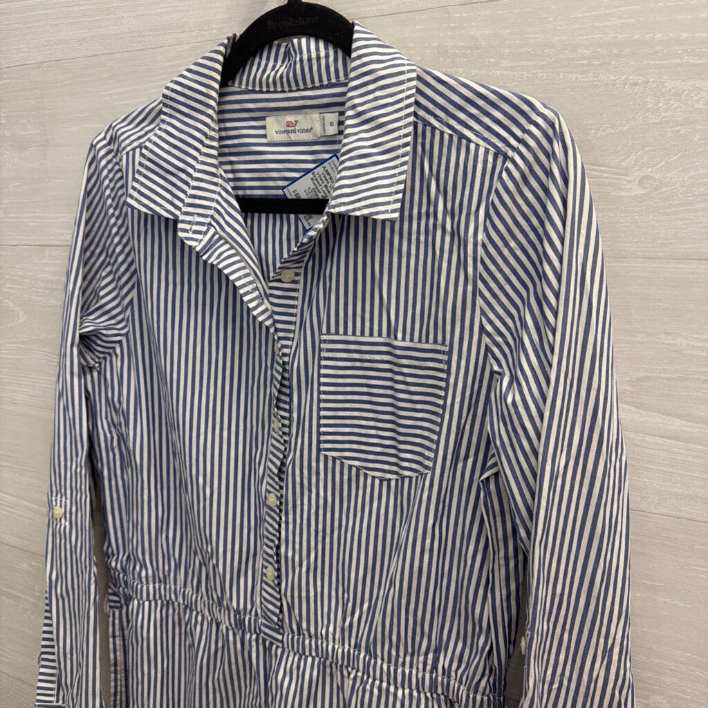 Vineyard Vines Blue/ White Striped Long Sleeve Romper 10