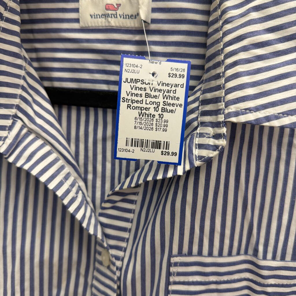 Vineyard Vines Blue/ White Striped Long Sleeve Romper 10