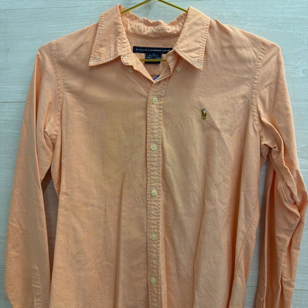 Ralph Lauren Peach Long Sleeve Button Down Top 10