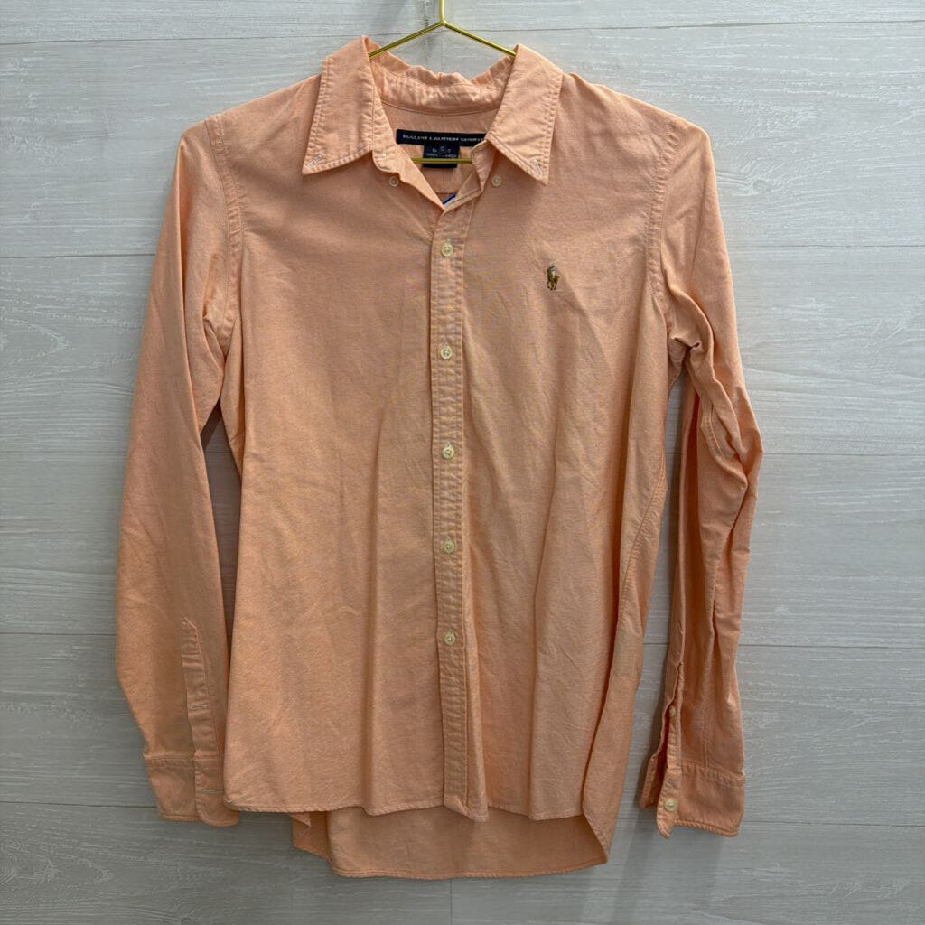 Ralph Lauren Peach Long Sleeve Button Down Top 10