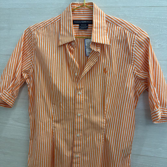 Ralph Lauren Orange/ White Striped Short Sleeve Button Down Top 10